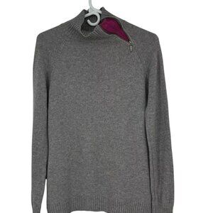 Garnet Hill Size Medium Gray/Pink 100% Cashmere Zip Neck Turtleneck Sweater